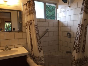 Family Apartment, 1 Bedroom, Kitchen | Bathroom | Combined shower/tub, free toiletries, hair dryer, towels