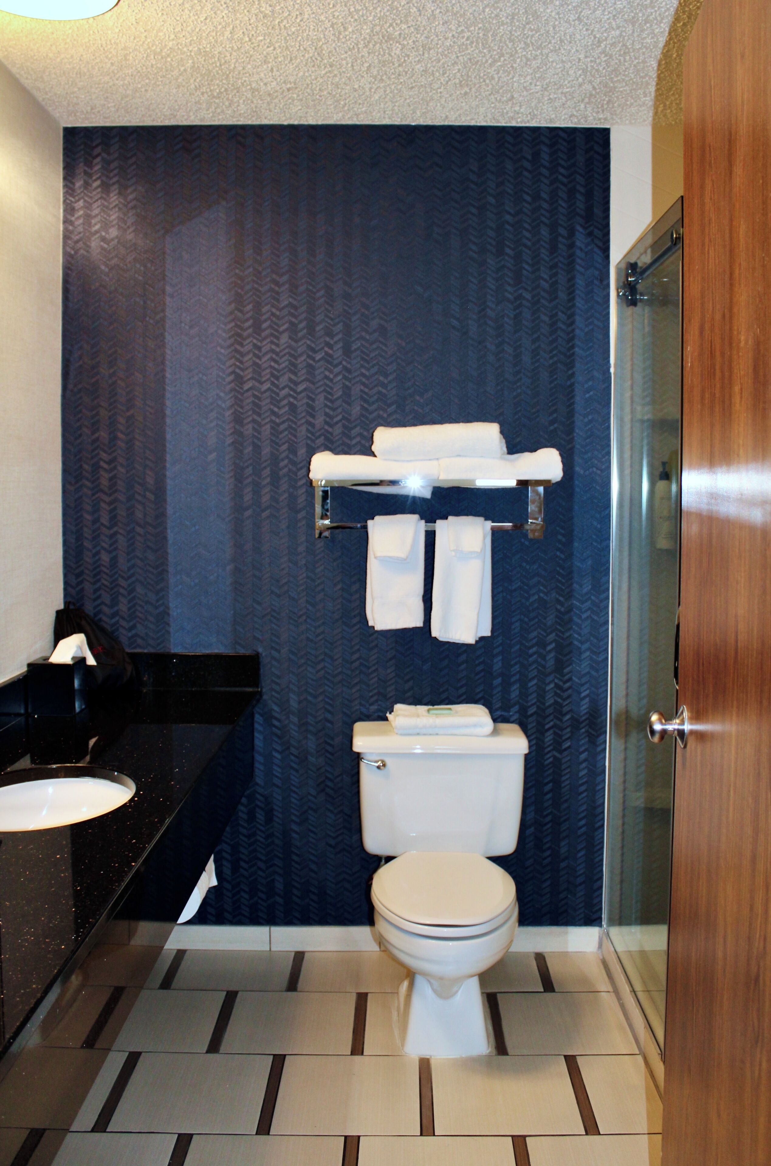 combined shower/bathtub, deep-soaking bathtub, free toiletries