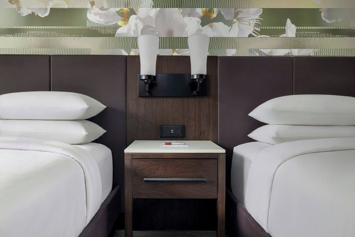 Standard Room, 2 Double Beds | In-room safe, desk, laptop workspace, blackout drapes