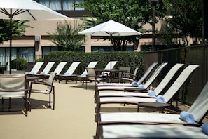 Indoor pool, pool umbrellas, sun loungers