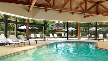 Indoor pool, pool umbrellas, sun loungers