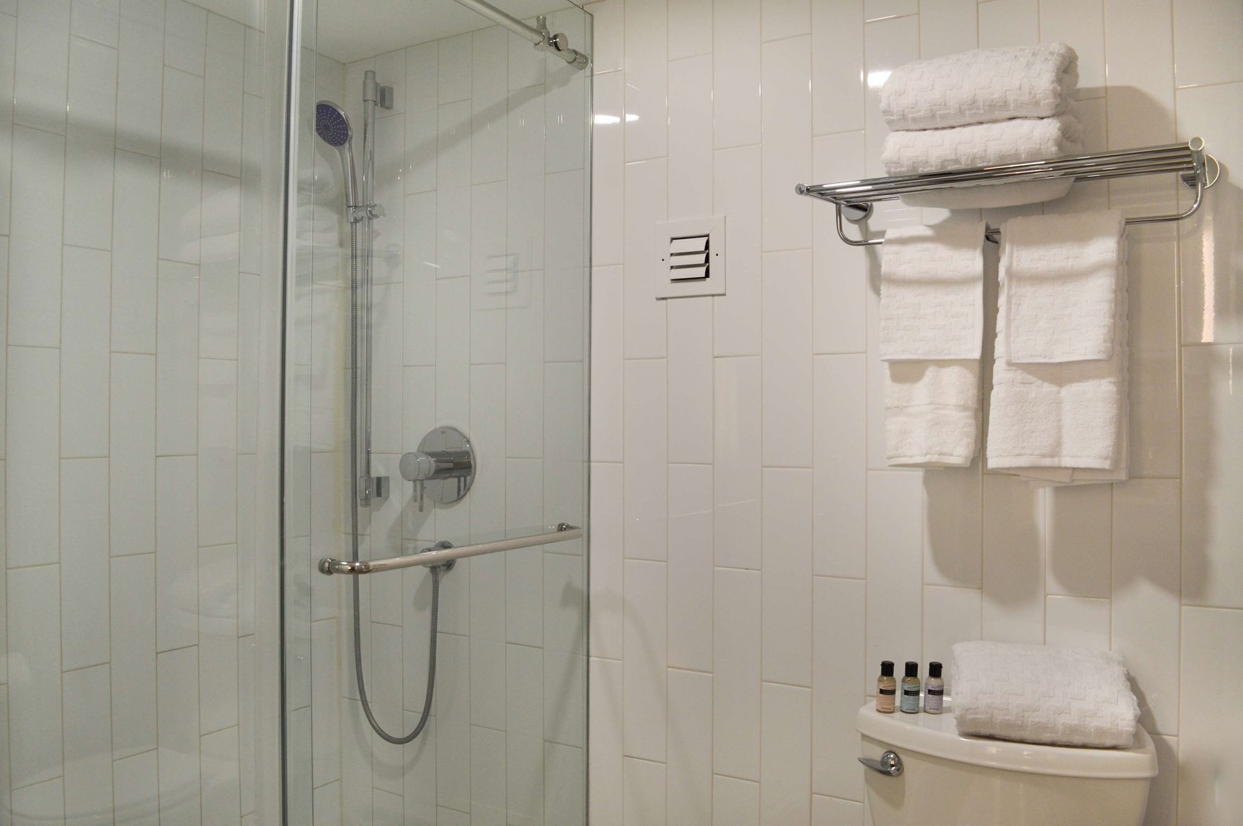 Bathroom | Shower, free toiletries, hair dryer, towels