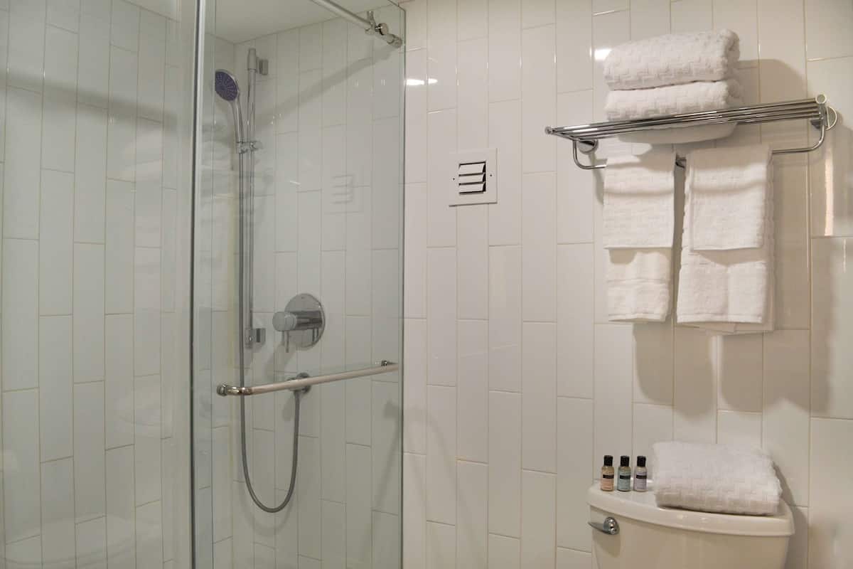 Bathroom | Shower, free toiletries, hair dryer, towels