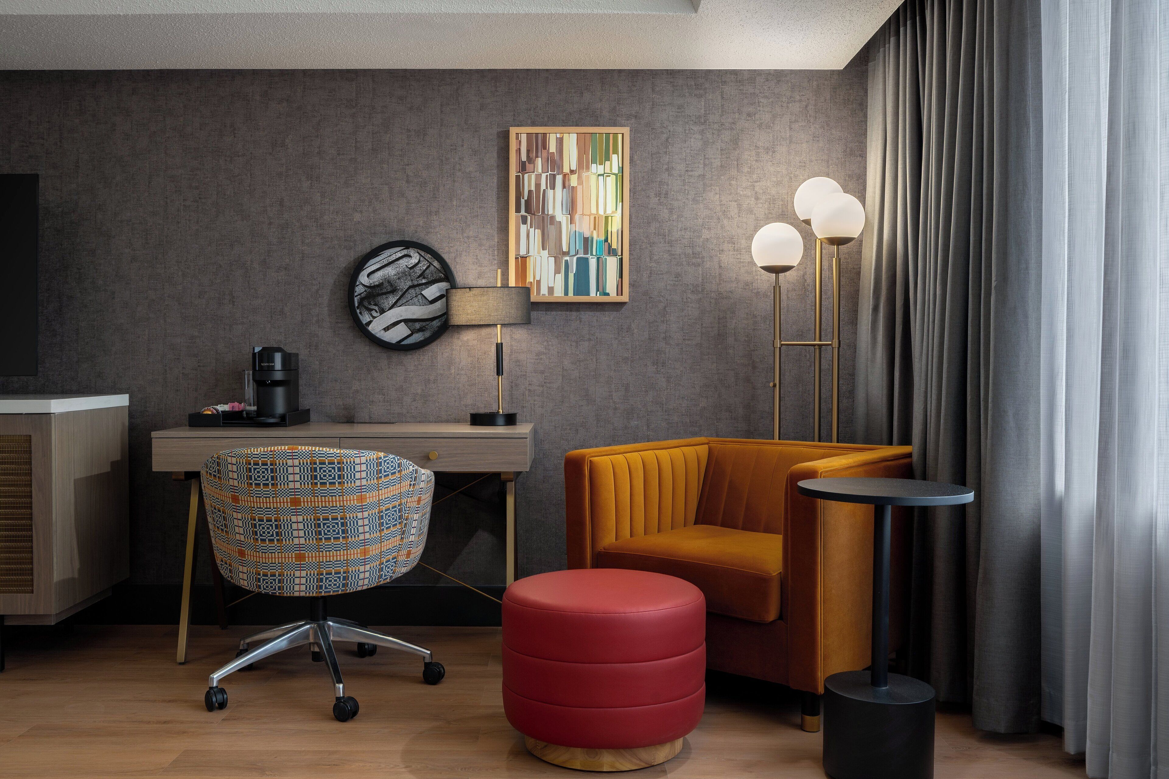 1 bedroom, desk, laptop workspace, blackout curtains