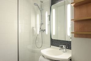 Shower, eco-friendly toiletries, hair dryer, towels