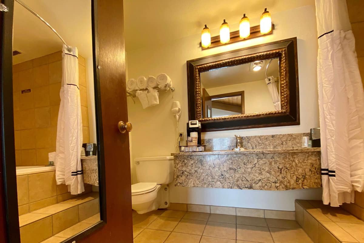 standard room, 1 king bed, non smoking, jetted tub (oversized room) | bathroom | shower, free toiletries, hair dryer, towels