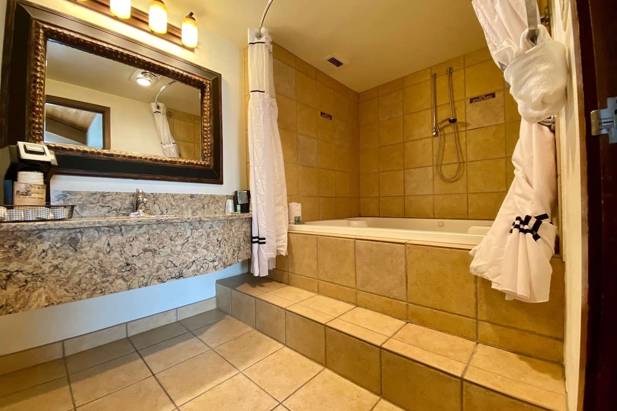 standard room, 1 king bed, non smoking, jetted tub (oversized room) | bathroom | shower, free toiletries, hair dryer, towels