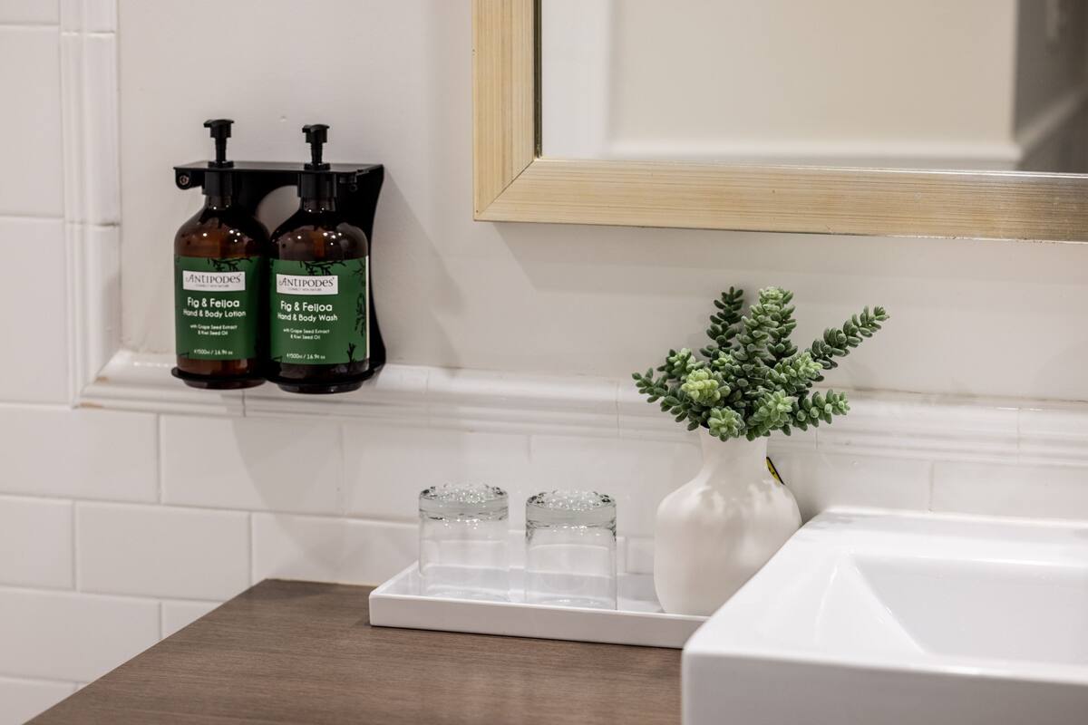 combined shower/bathtub, free toiletries, hair dryer, bathrobes