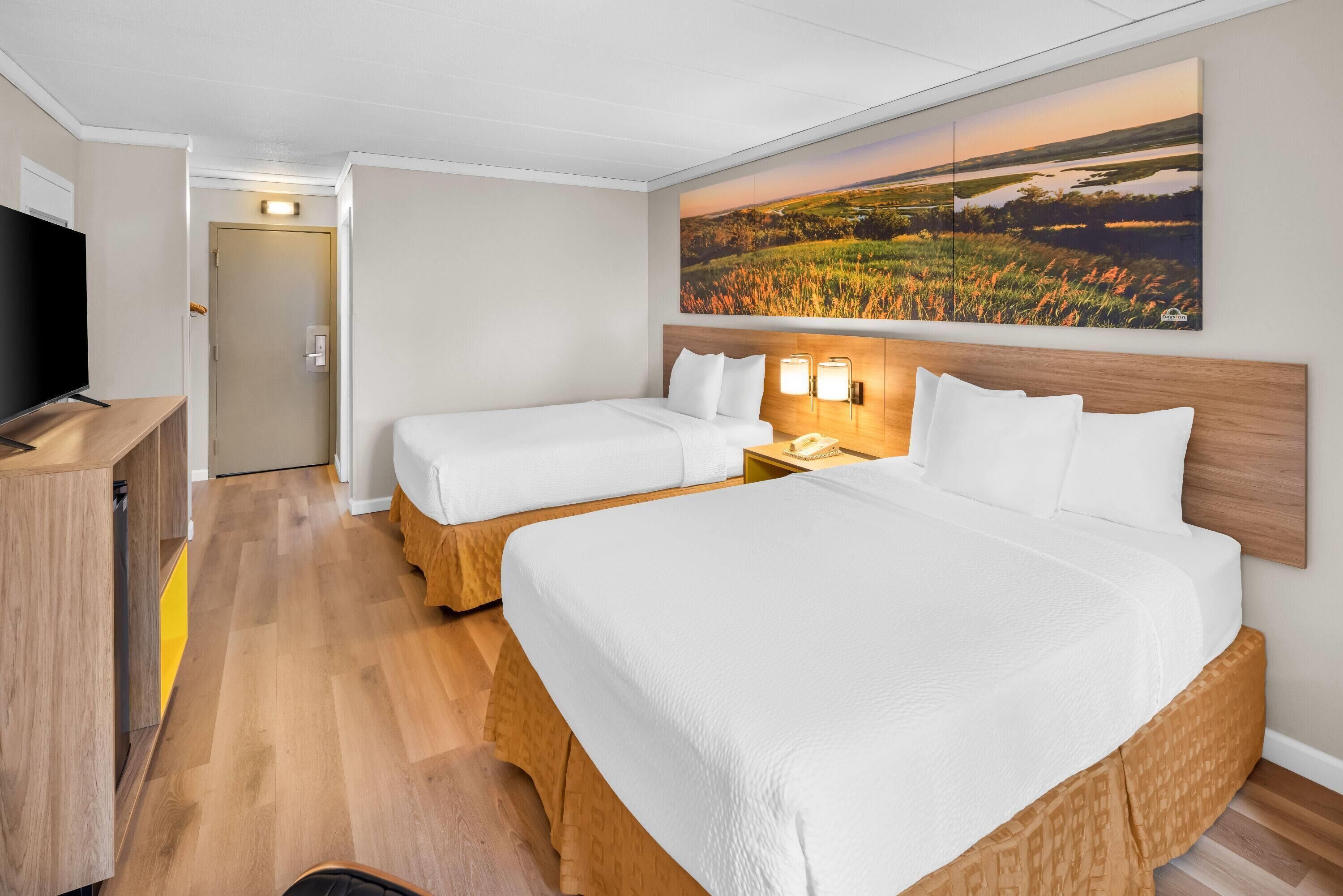Room, 2 Double Beds | Desk, laptop workspace, blackout drapes, iron/ironing board