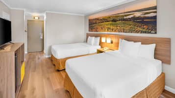 Room, 2 Double Beds | Desk, laptop workspace, blackout drapes, iron/ironing board