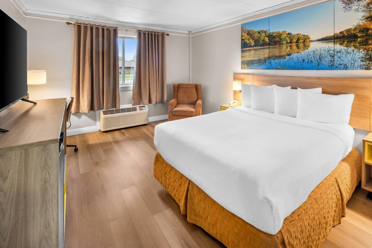 Room, 1 Queen Bed, Non Smoking | Desk, laptop workspace, blackout drapes, iron/ironing board