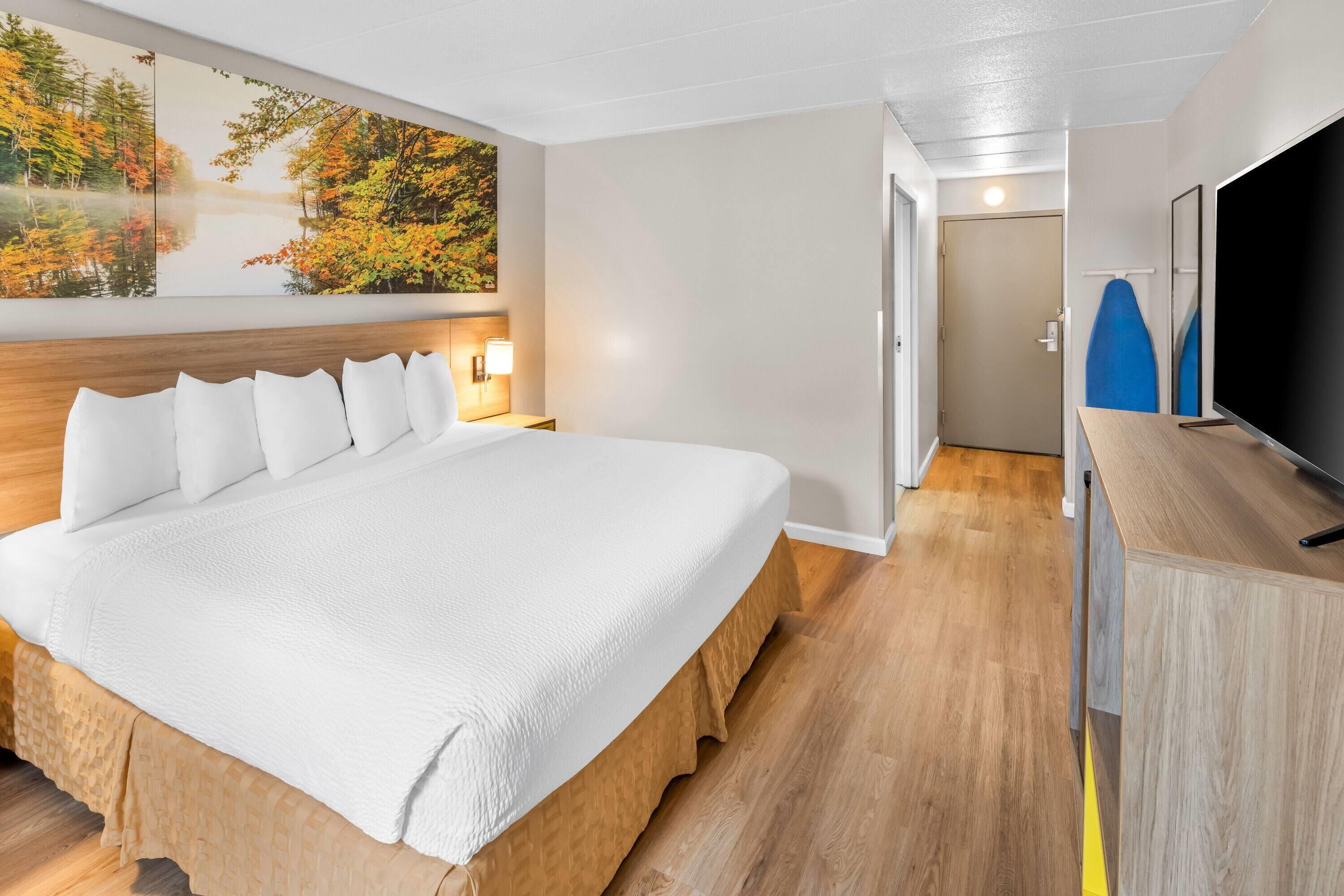 Room, 1 King Bed, Accessible, Non Smoking (Roll-In Shower) | Desk, laptop workspace, blackout drapes, iron/ironing board