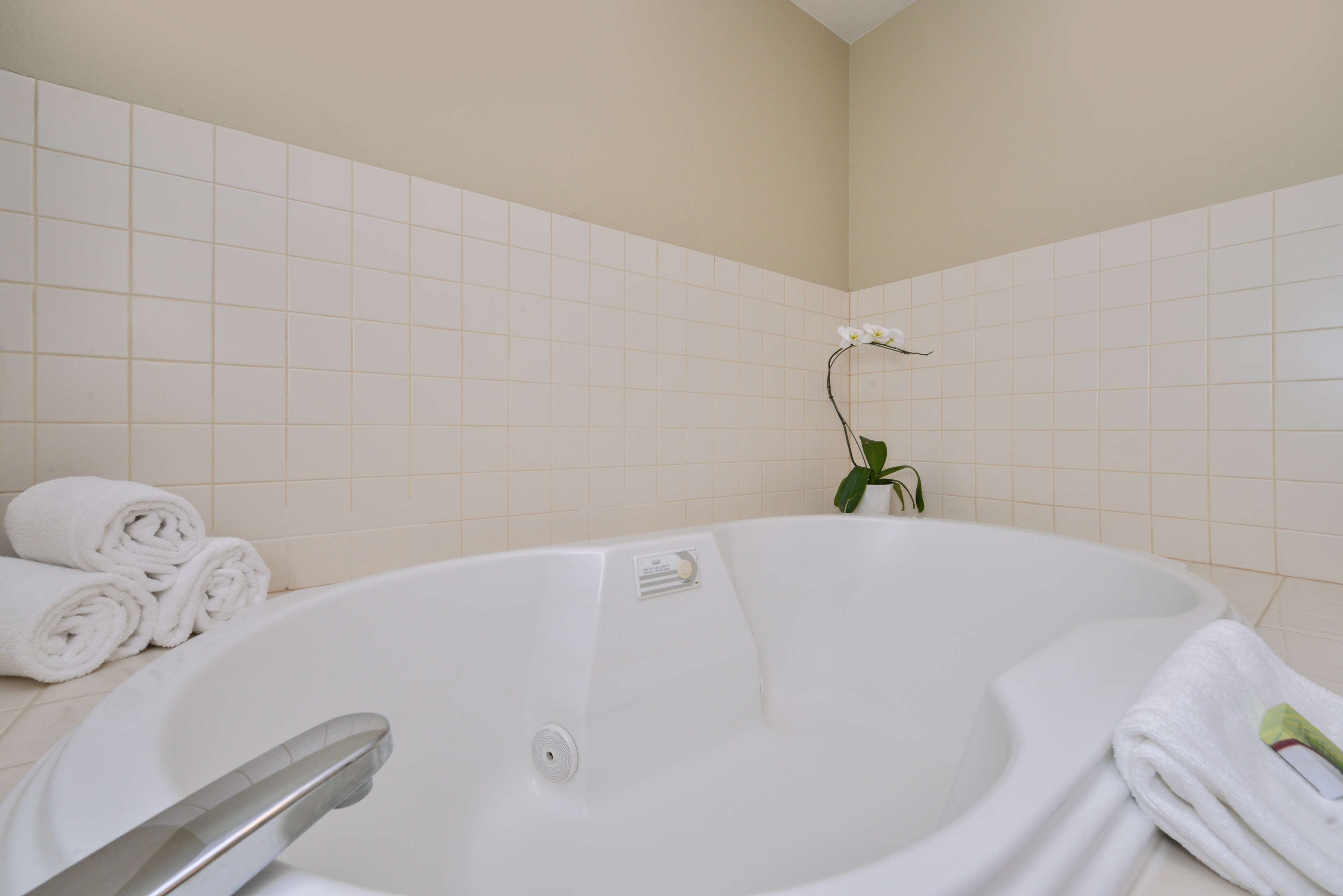standard room, 1 king bed, non smoking, hot tub | bathroom | rainfall showerhead, free toiletries, hair dryer, towels