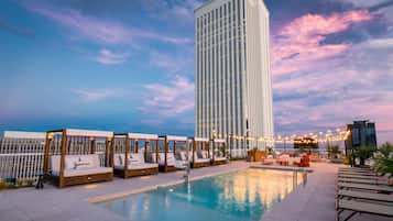 Seasonal outdoor pool, sun loungers