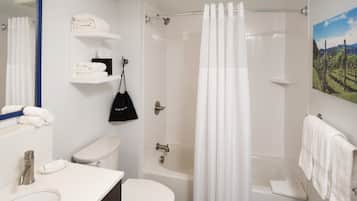 Room, 2 Double Beds | Bathroom | Combined shower/bathtub, designer toiletries, hair dryer, towels