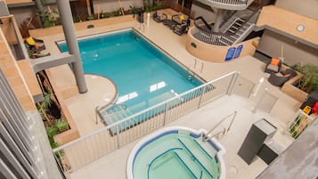 Indoor pool, open 9:00 AM to 9:00 PM, sun loungers