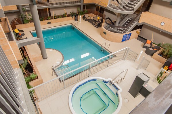 Indoor pool, open 9:00 AM to 9:00 PM, sun loungers