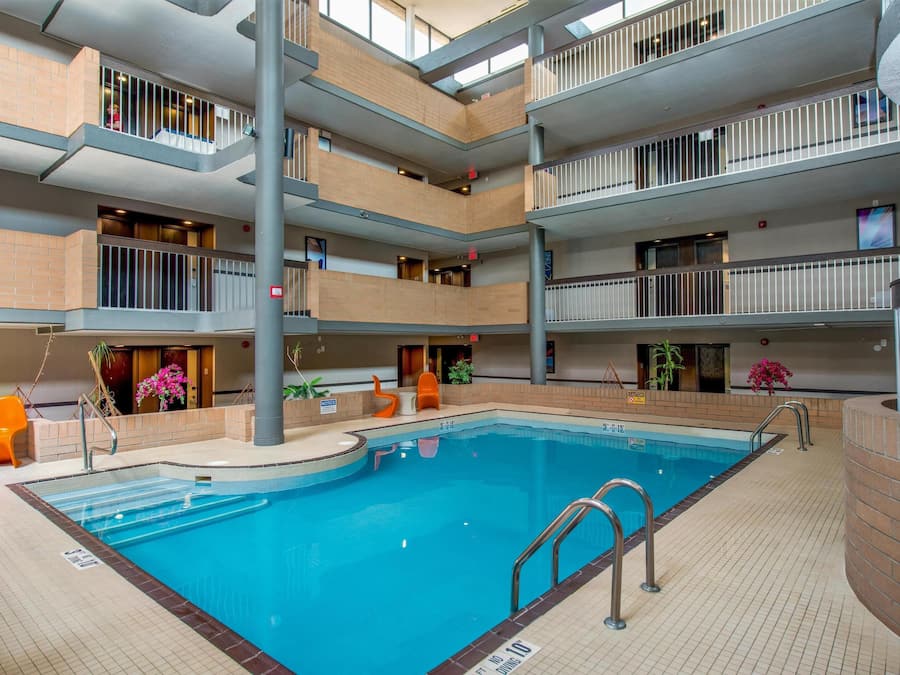 Indoor pool, open 9:00 AM to 9:00 PM, sun loungers
