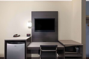 Premium bedding, desk, laptop workspace, soundproofing