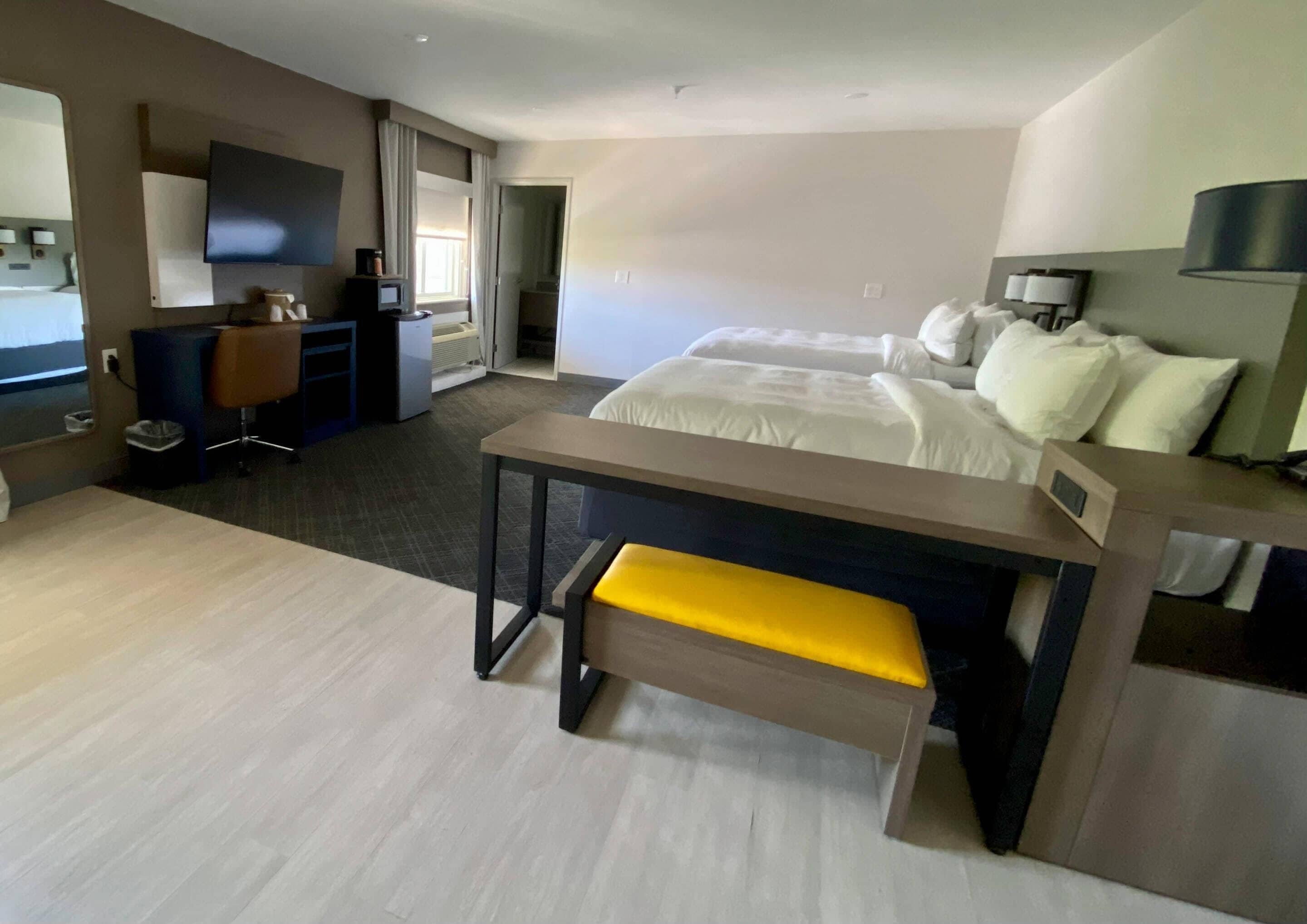 suite, multiple beds, non smoking | desk, laptop workspace, blackout curtains, iron/ironing board