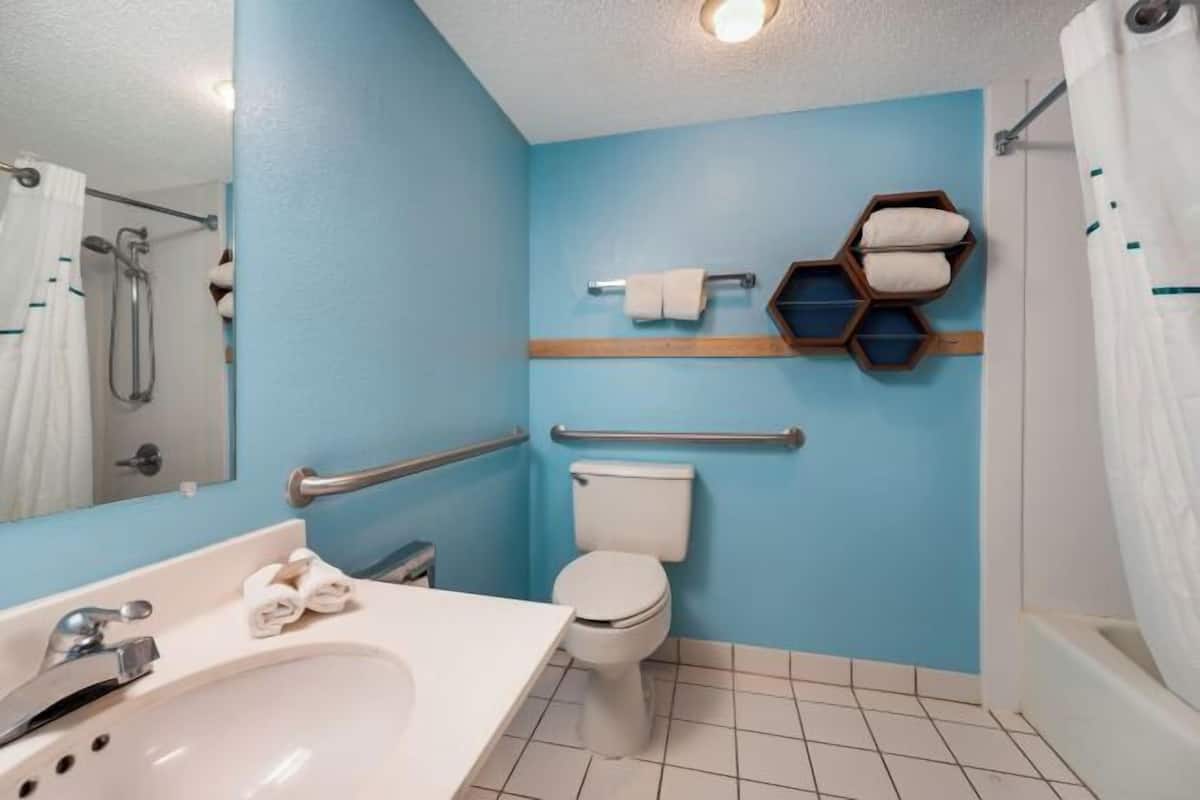 Bathroom | Combined shower/tub, hair dryer, towels