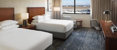 Down comforters, desk, blackout drapes, iron/ironing board