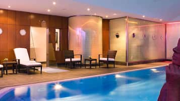 Indoor pool, open 7:00 AM to 11:00 PM, sun loungers