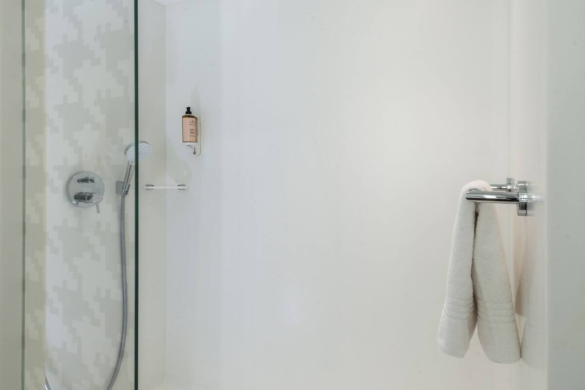 shower, eco-friendly toiletries, hair dryer, towels