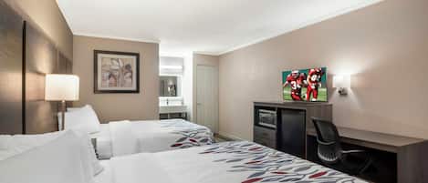Desk, laptop workspace, free WiFi, bed sheets
