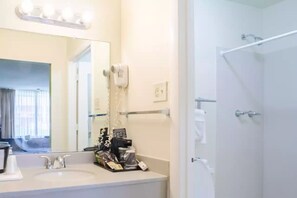 Shower, free toiletries, towels, soap