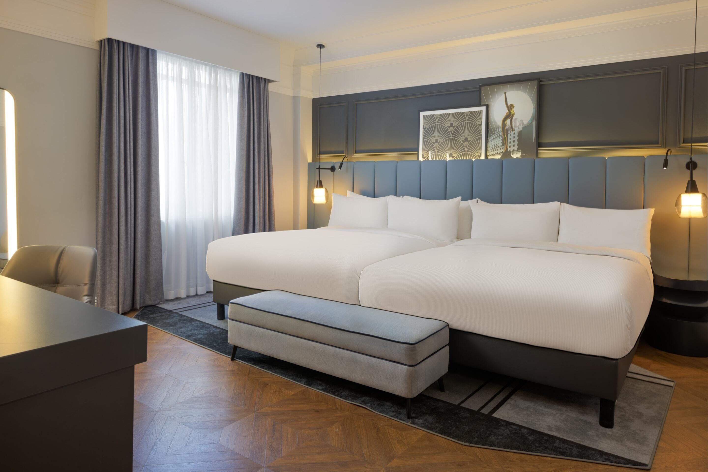 deluxe family room | hypo-allergenic bedding, in-room safe, desk, laptop workspace