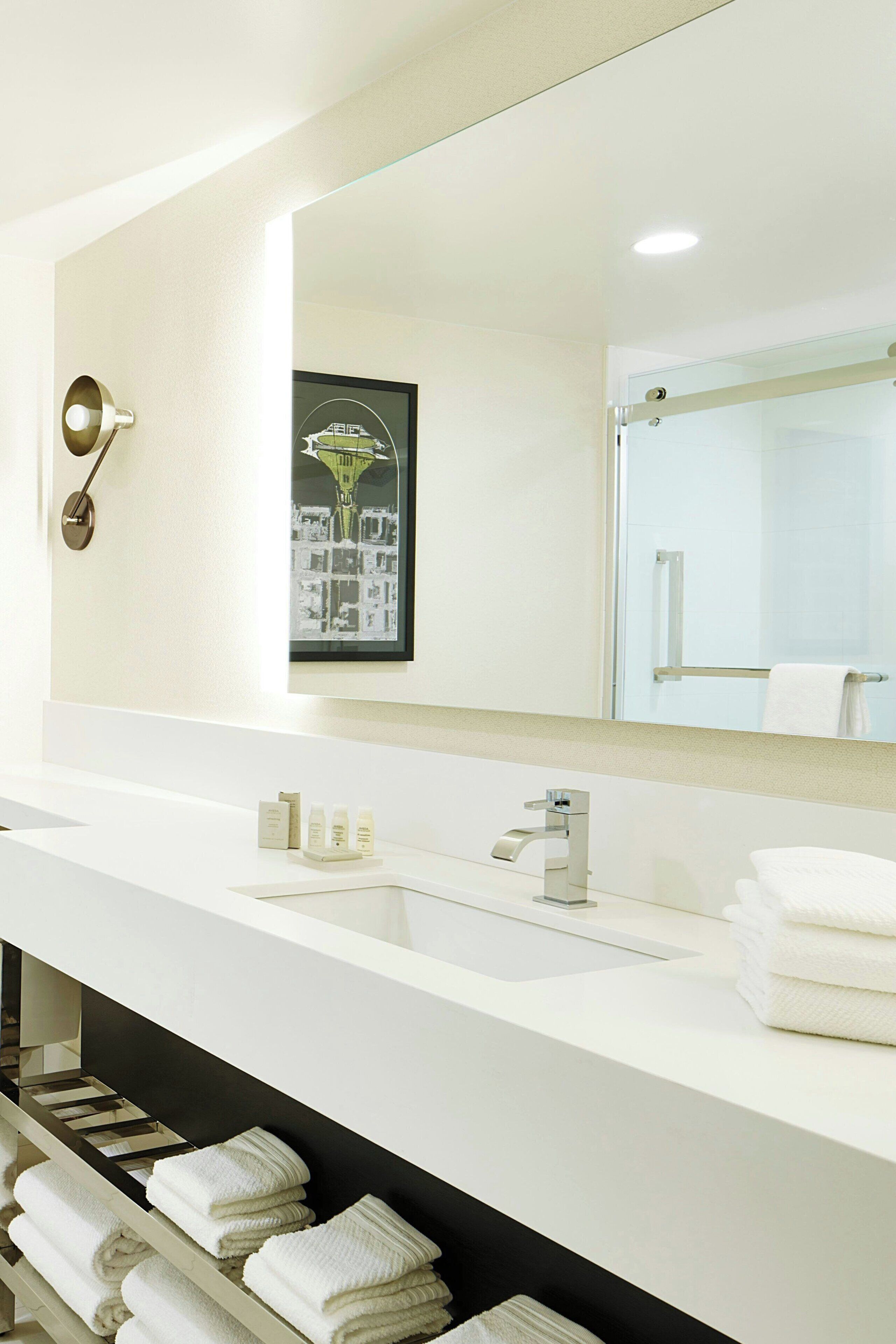 combined shower/bathtub, free toiletries, hair dryer, towels