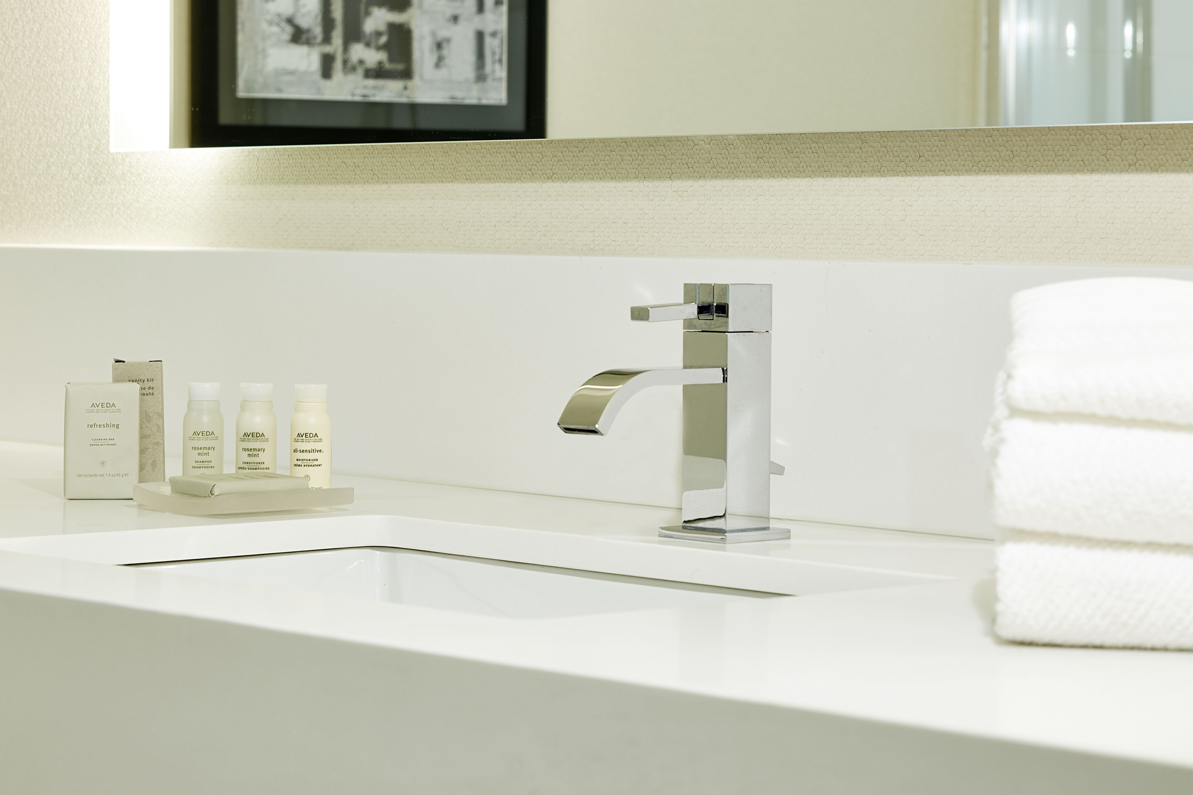 combined shower/bathtub, free toiletries, hair dryer, towels