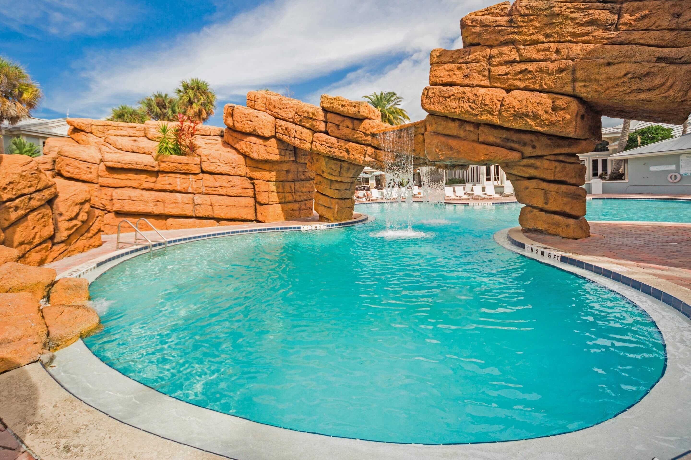 Outdoor pool, a heated pool, pool loungers