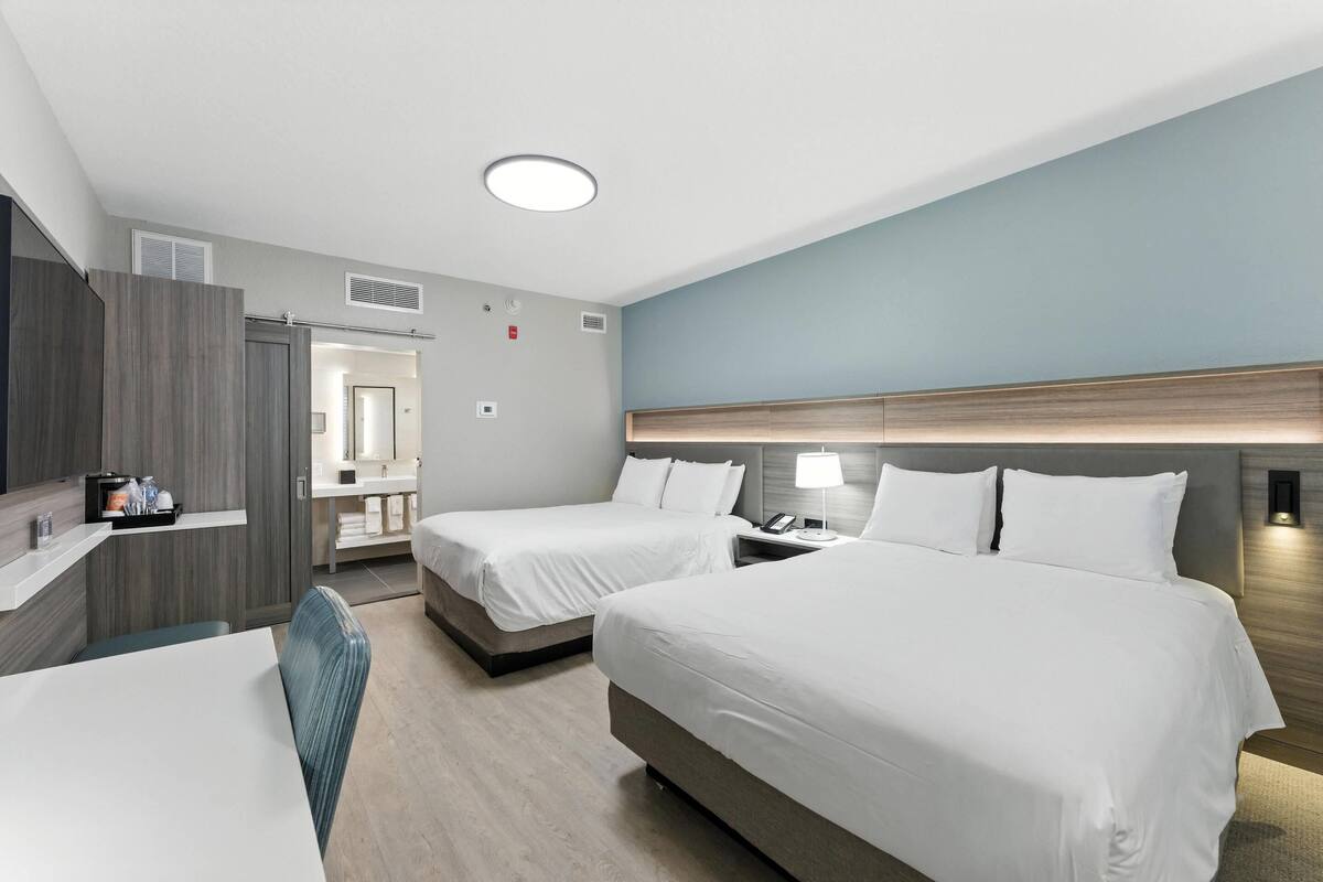 Room, 2 Queen Beds, Accessible Bathtub, Non Smoking | Premium bedding, desk, blackout curtains, iron/ironing board