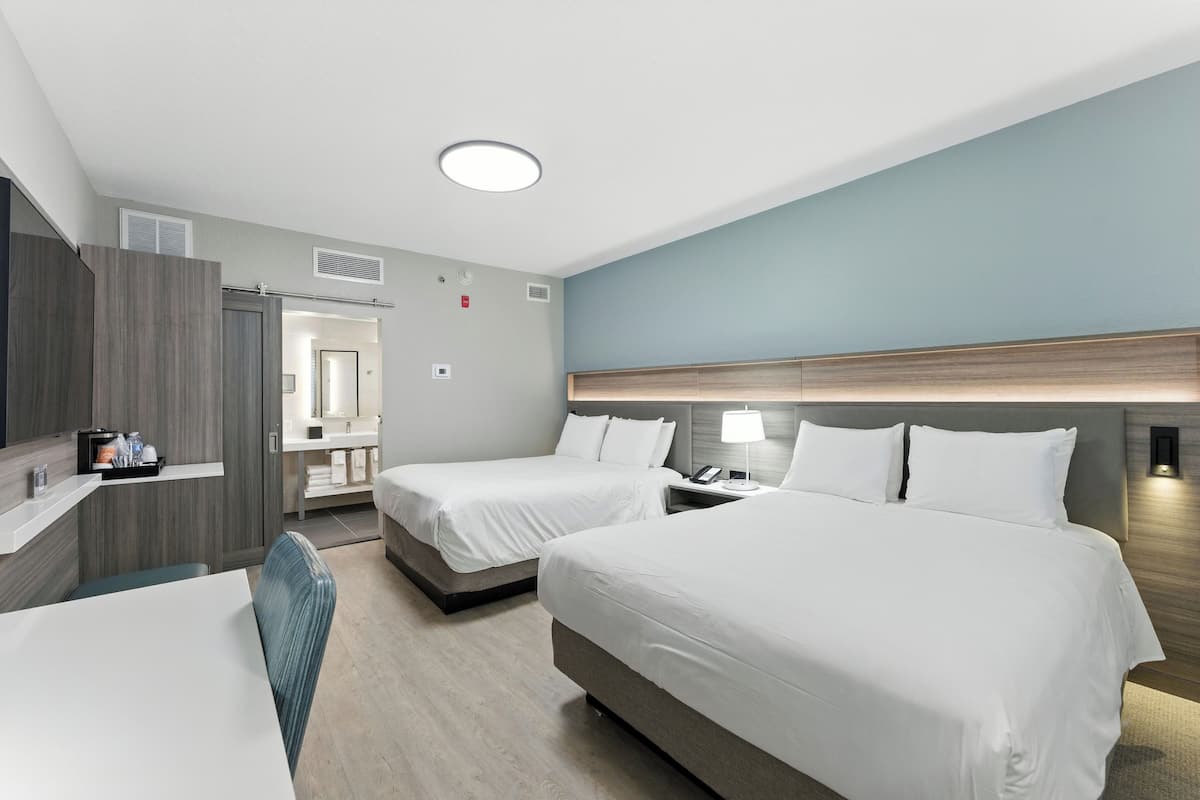 Premium bedding, desk, blackout drapes, iron/ironing board