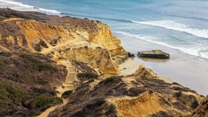 A coastal landscape with a dirt path leading to a cliff edge, overlooking the ocean. - Hilton La Jolla Torrey Pines (La Jolla)