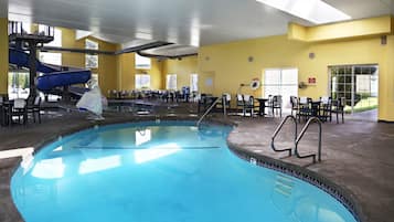 Indoor pool, open 6:00 AM to 10:00 PM, lifeguards on site