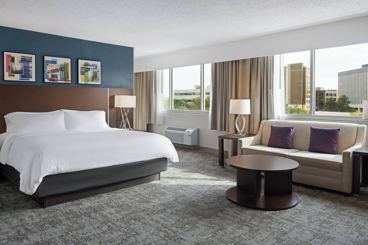 premium room, 1 king bed with sofa bed | desk, blackout curtains, iron/ironing board, free cots/infant beds