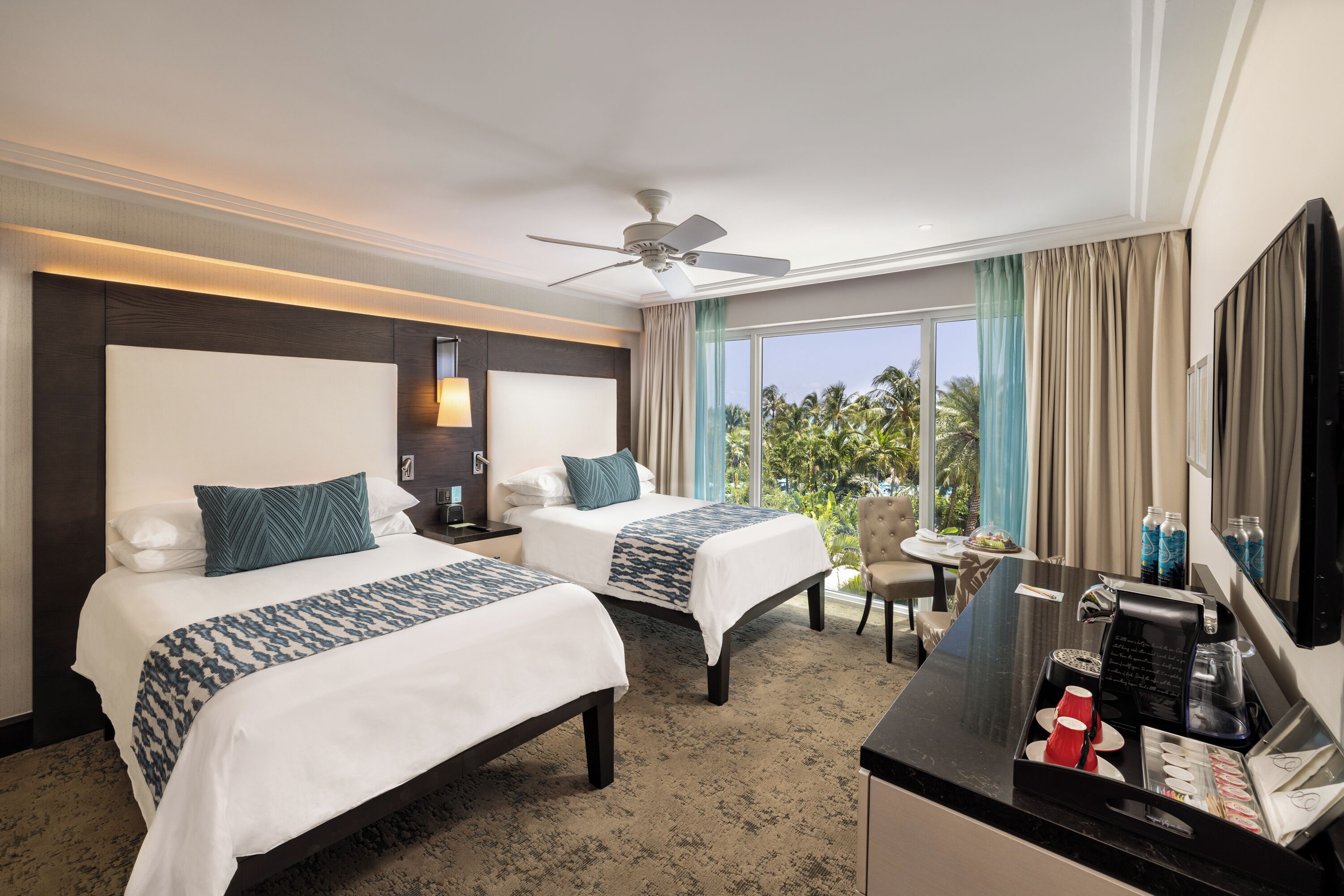Room, 2 Double Beds, Partial Ocean View | Egyptian cotton sheets, premium bedding, pillowtop beds, minibar