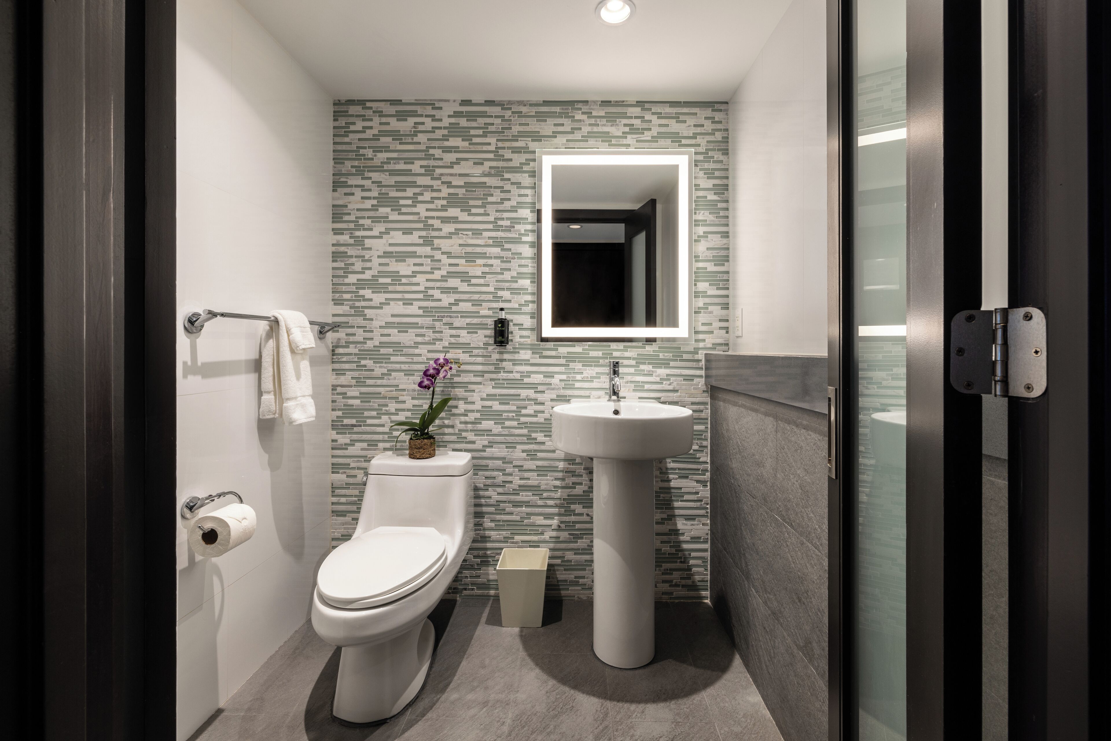 shower, rainfall showerhead, designer toiletries, hair dryer