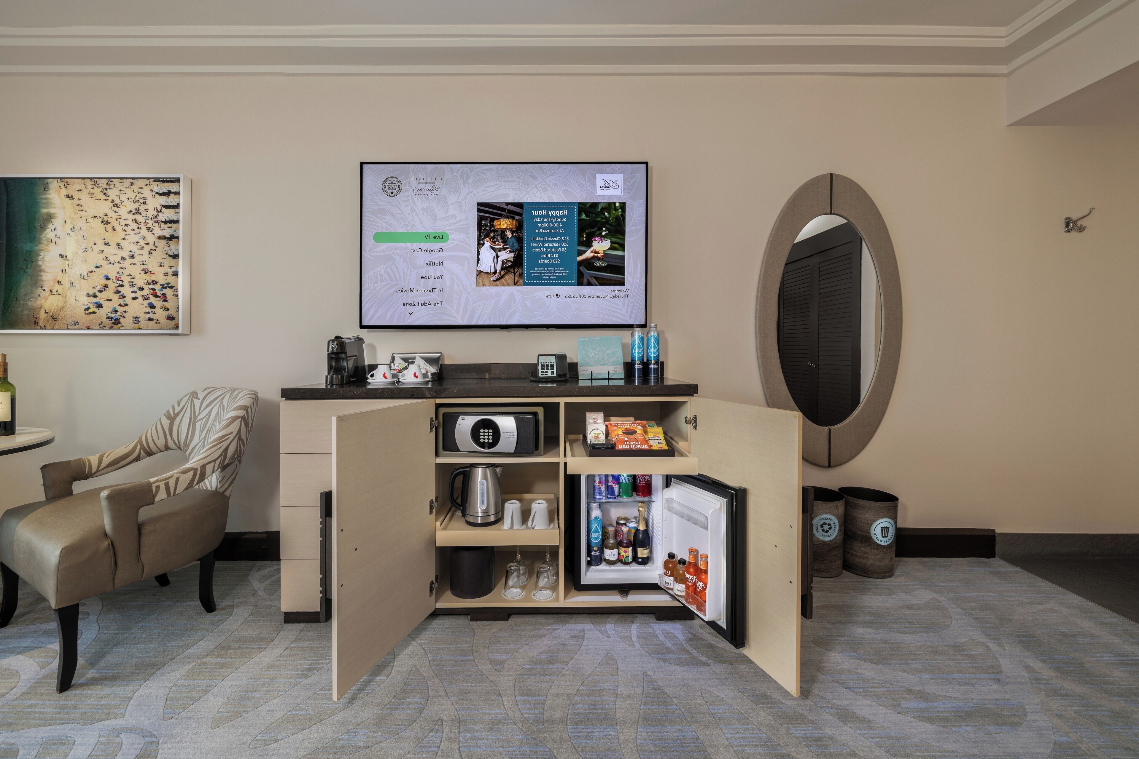 Suíte júnior, 1 cama King e sofá-cama, sacada, vista para a cidade | Roupas de cama de algodão egípcio, roupas de cama premium