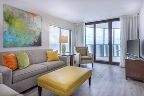 Two Bedroom Condo BEACHFRONT | Living area | Flat-screen TV, DVD player, pay movies - Pointe Estero Beach Resort (Fort Myers Beach)