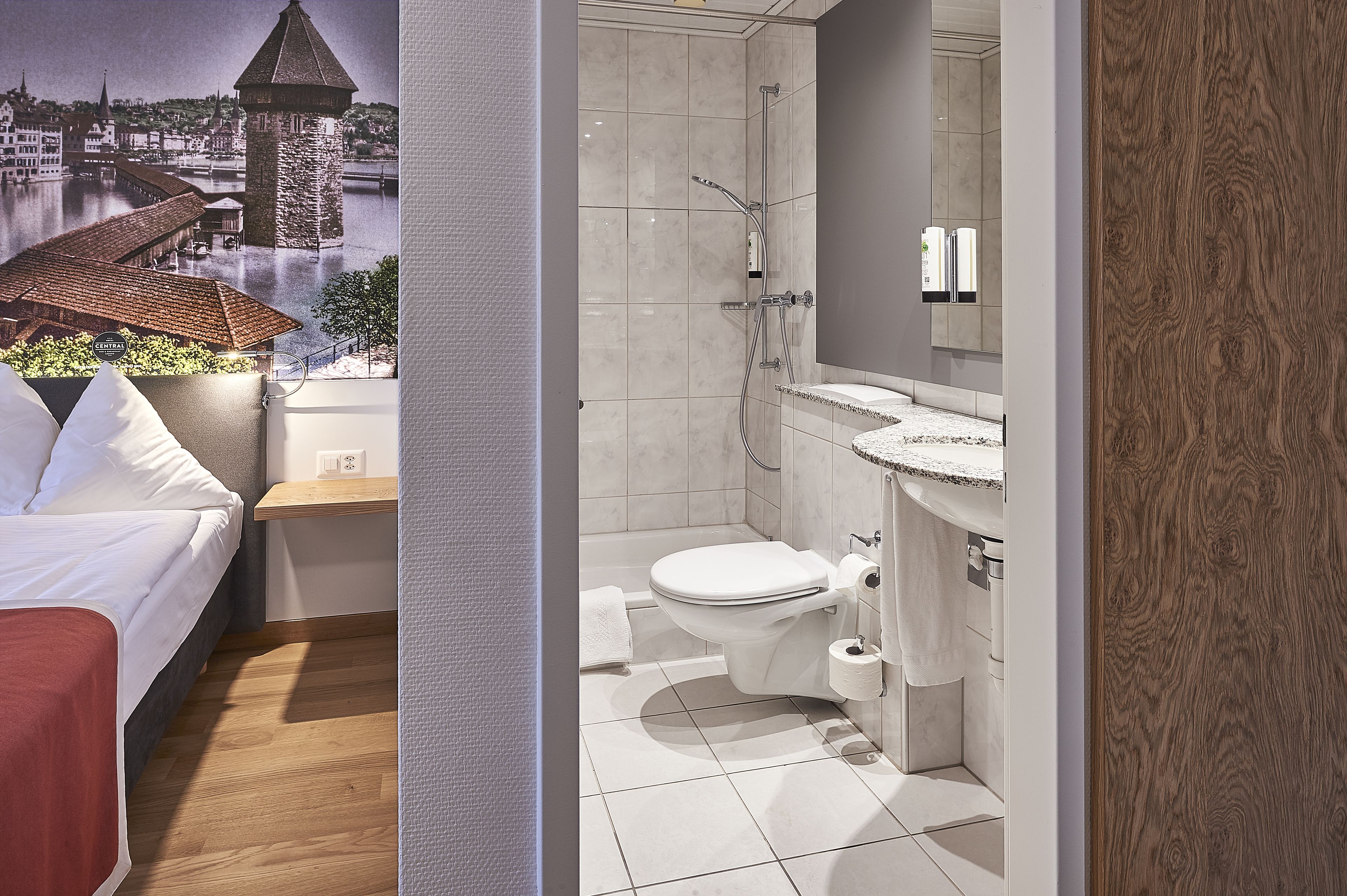 classic double room (cosy) | bathroom | hair dryer, towels