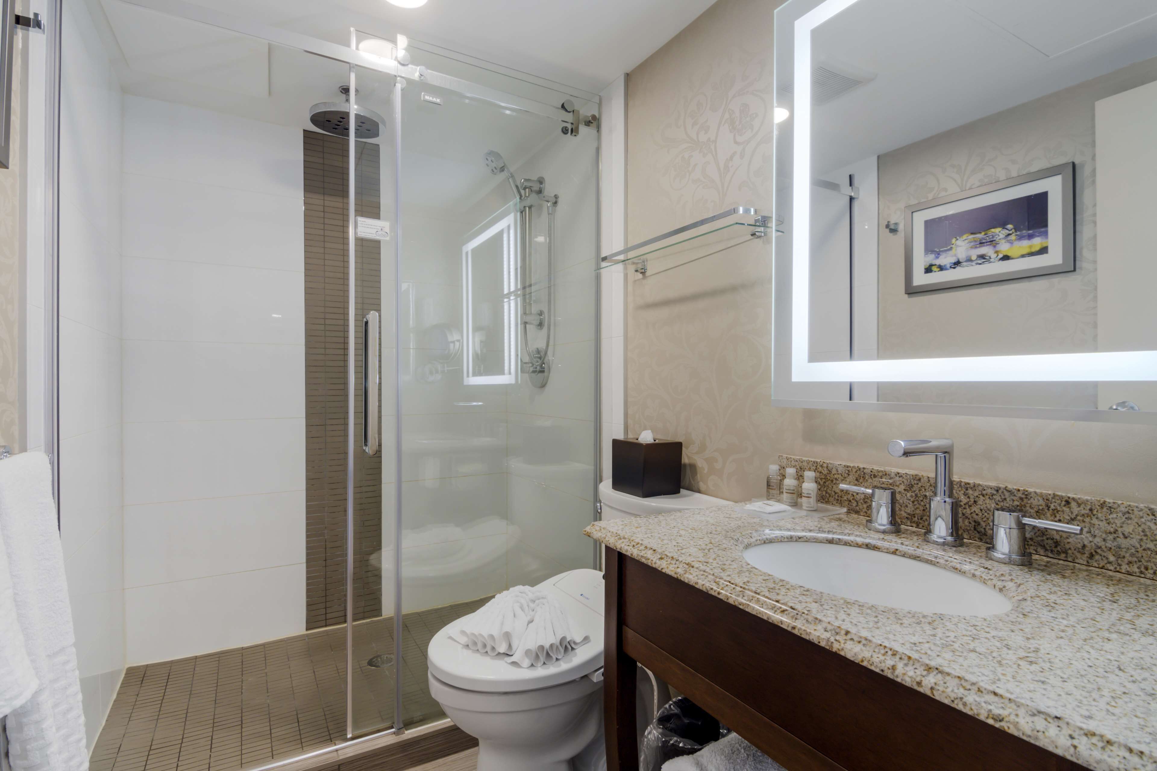 shower, rainfall showerhead, eco-friendly toiletries, hair dryer