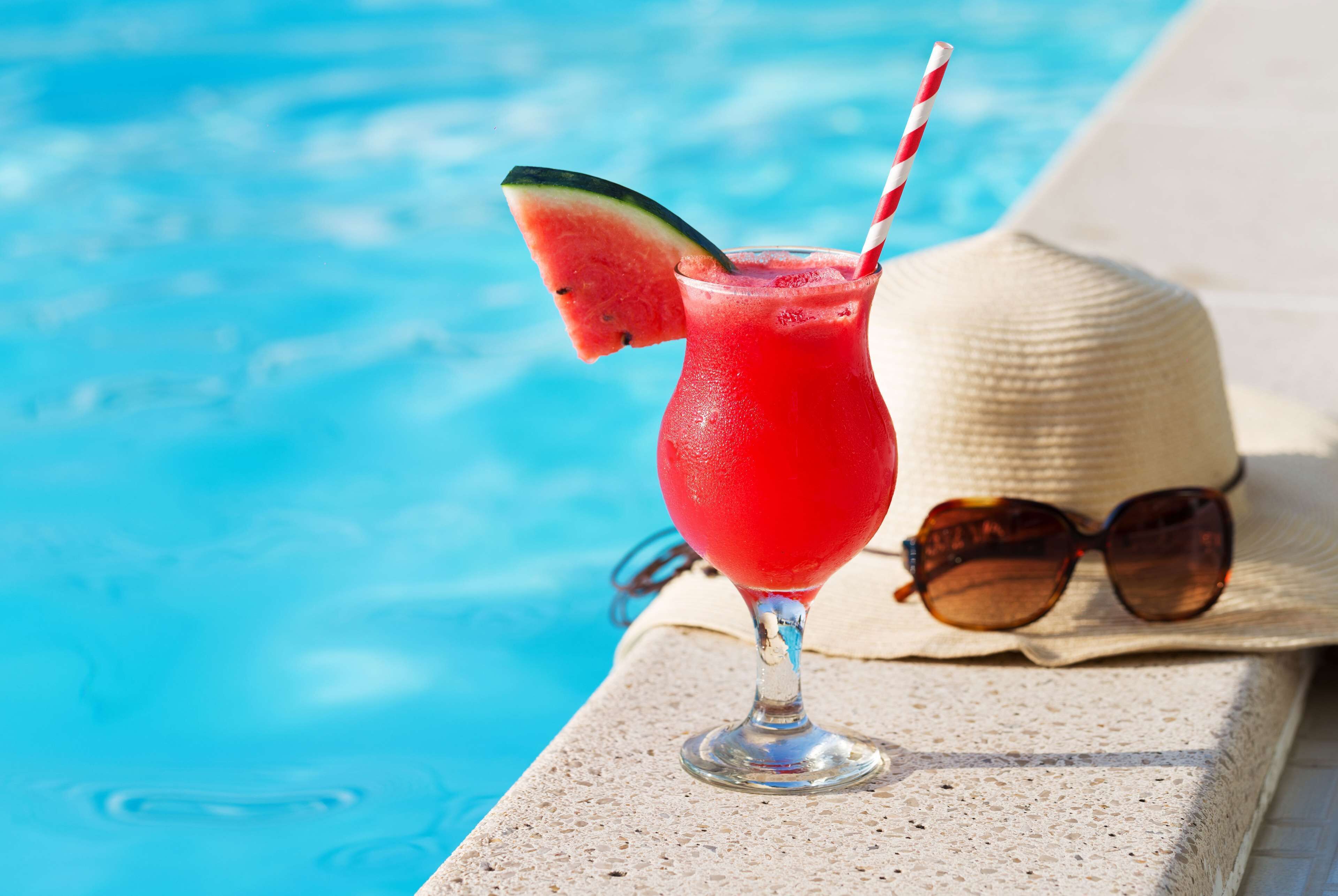 outdoor pool, pool umbrellas, pool loungers