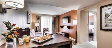 In-room safe, desk, laptop workspace, blackout curtains