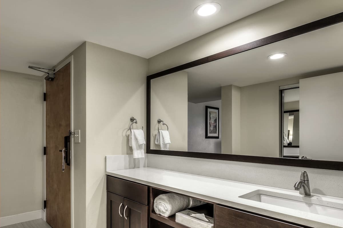 room, 1 king bed, accessible, balcony (mobility/hearing access, bathtub) | bathroom | free toiletries, hair dryer, towels, soap