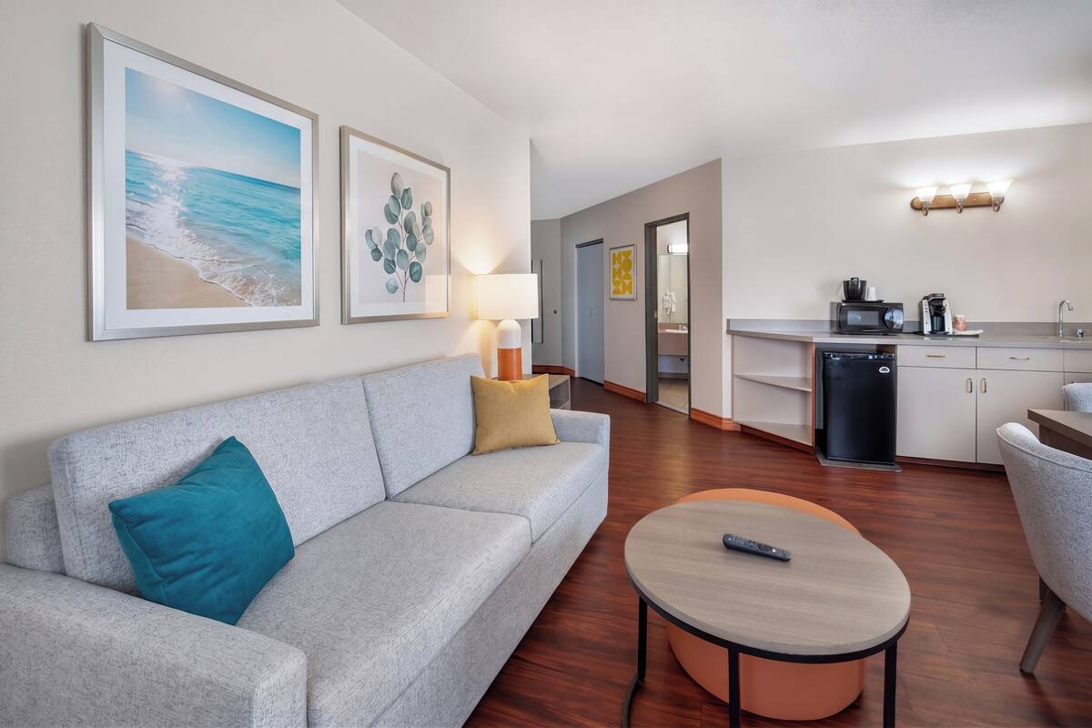 Suite, 1 King Bed with Sofa bed, Non Smoking (Efficiency) | Living area | 50-inch LCD TV with cable channels, TV