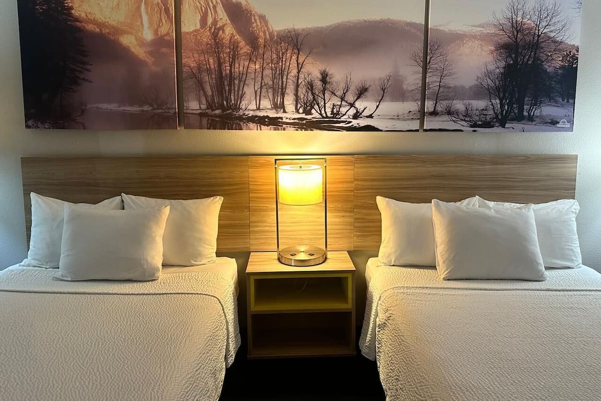 Room, 2 Double Beds, Non Smoking | In-room safe, desk, laptop workspace, soundproofing